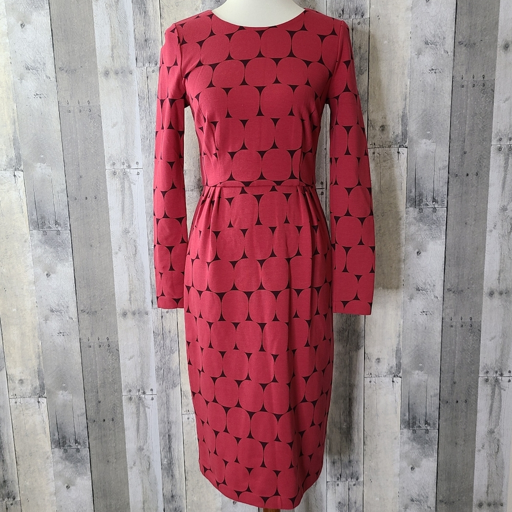 BODEN Red Geometric Print Ponte Long Sleeve Dress